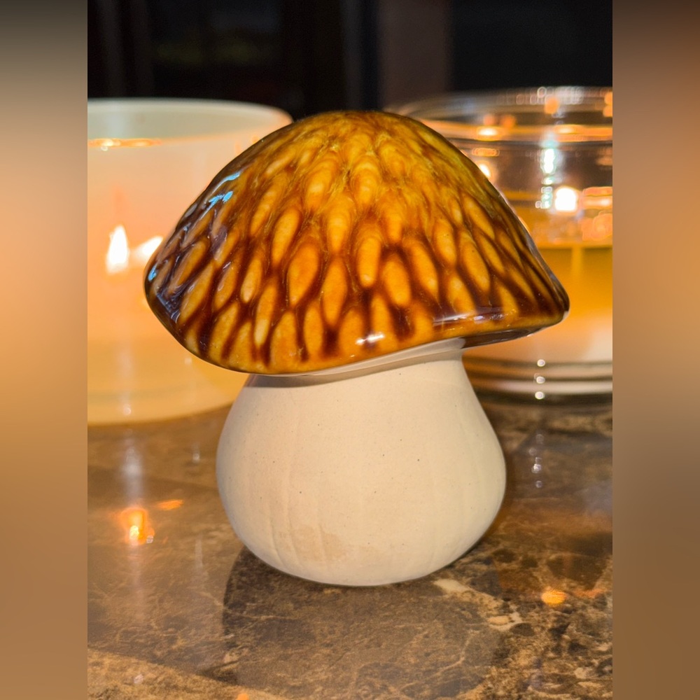 🍄 Brown Glazed Ceramic Mushroom Cottagecore Decor